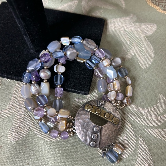 Silpada Stretch Sterling Silver, Amethyst, Quartzite Bracelet - Picture 2 of 4